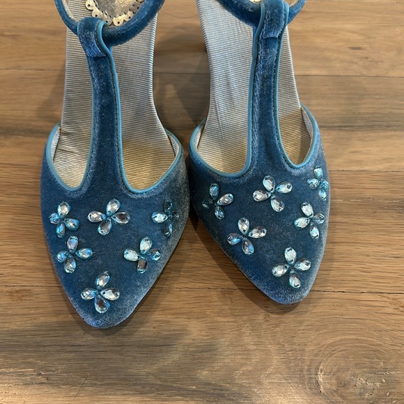 Joyfolie Therese Heel in Azure Jeweled Velvet Aqua Blue - Picture 5 of 7